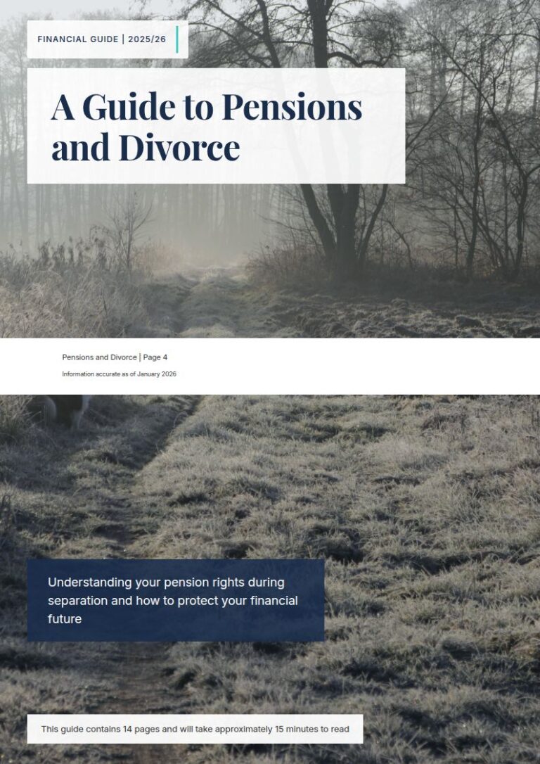 Cover of the client guide: A Guide to Pensions and Divorce